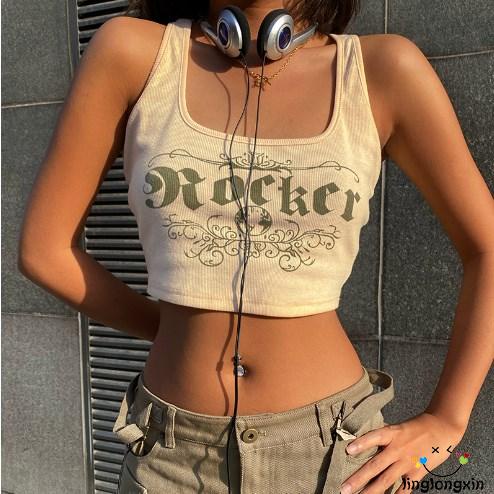 Áo Crop Top Không Tay Cổ Vuông In Họa Tiết Thời Trang Mùa Hè Dành Cho Nữ Linglongxi2-Y2K