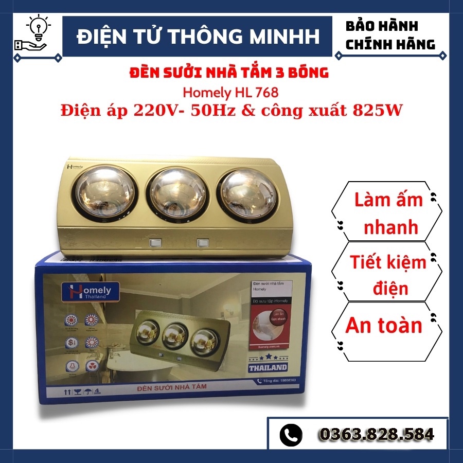 Đèn sưởi nhà tắm, đèn sưởi Homely 3 bóng, Đèn Sưởi Nhà Tắm Công Nghệ Đức, Chống Chói, Bảo Hành 12 Tháng