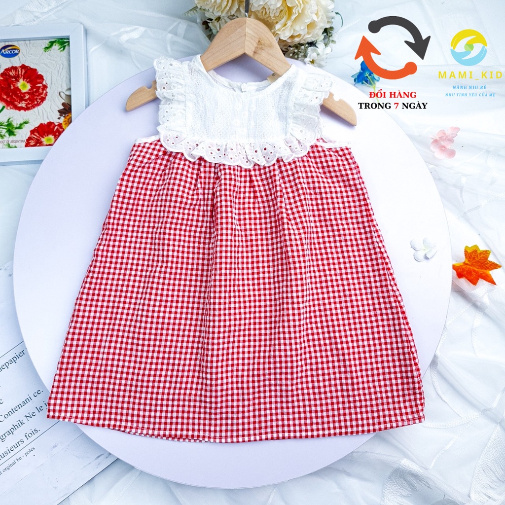 váy xinh bé gái 1-7 tuổi, kẻ phối ren BABY DOLL sang chảnh, 12-25kg ,Mamikid