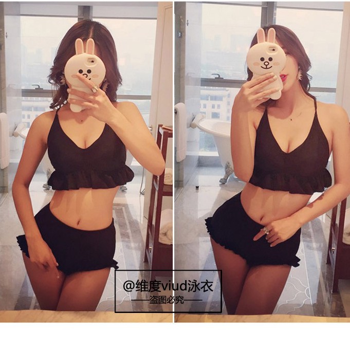BIKINI, ĐỒ BƠI 2 MẢNH ĐEN áo tam giác bèo (Kèm hình thật)