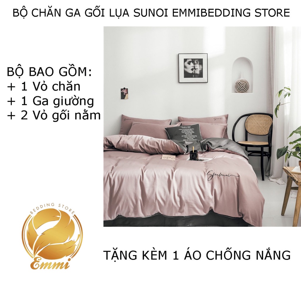Bộ chăn ga gối lụa sunoi EMMIBEDDING STORE các mẫu phối màu bst1