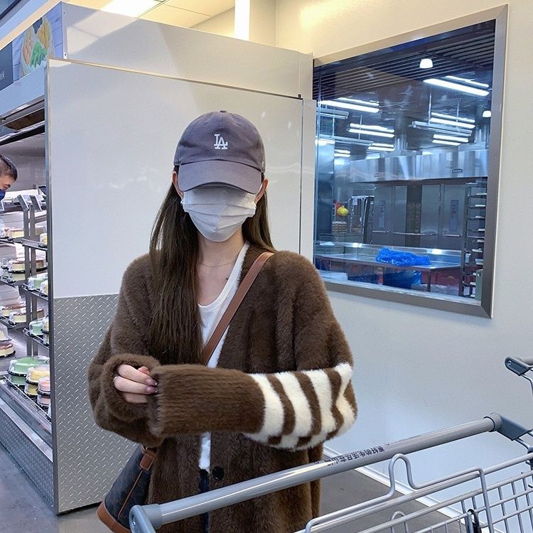 Áo Khoác Len Cardigan Dáng Rộng Họa Tiết Kẻ Sọc Thời Trang Thu Đông Cho Nữ