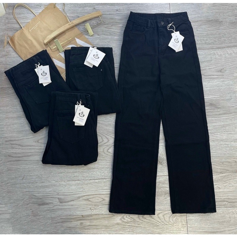 QNU109 - QUẦN JEANS NỮ ĐEN SUÔNG ỐNG RỘNG