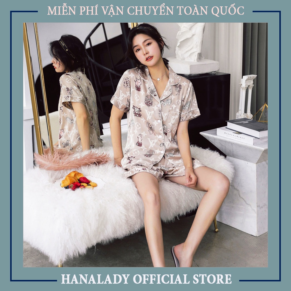 Pyjama, đồ ngủ lụa có họa tiết, đồ ngủ, đồ ngủ lụa, P515