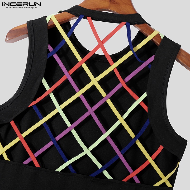 INCERUN Áo Tank Top Sát Nách Hở Lưng Phối Dây Nhiều Màu Thời Trang Mùa Hè Cho Nam