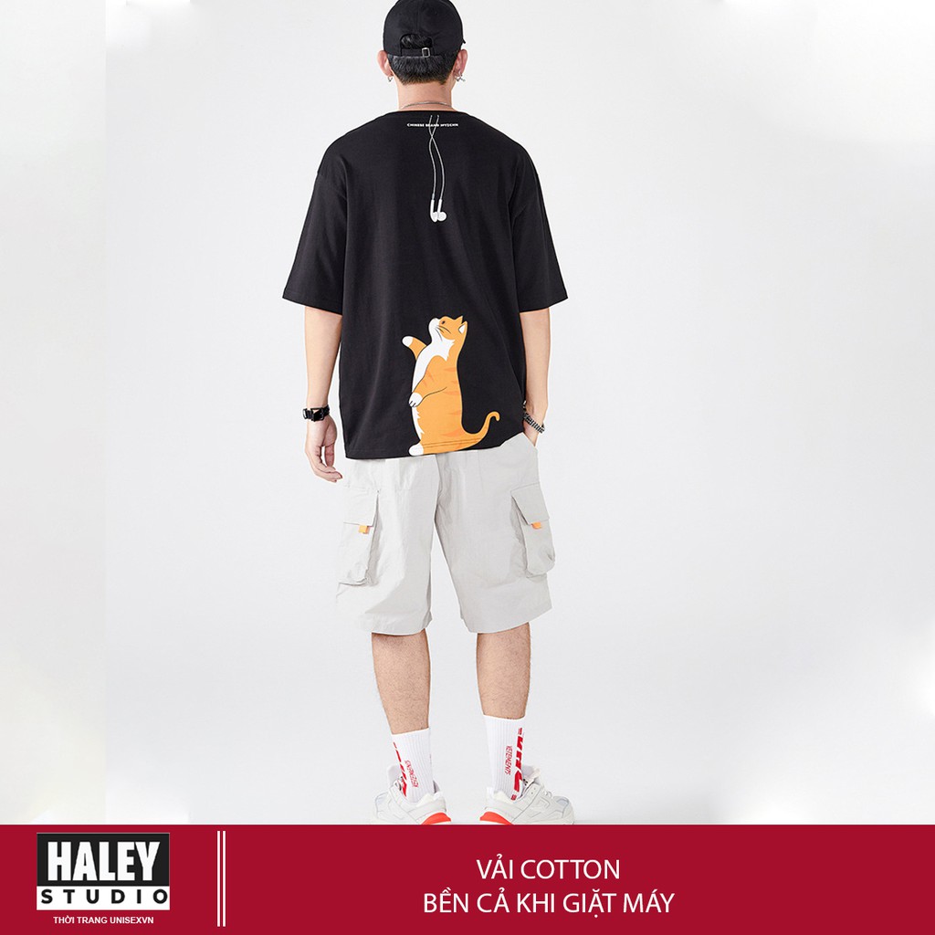 Áo Thun Cat headphone Unisex Form Rộng Tay lỡ Basic cao cấp chất cotton 100% Nam Nữ phông thoáng mát TN367 Haley