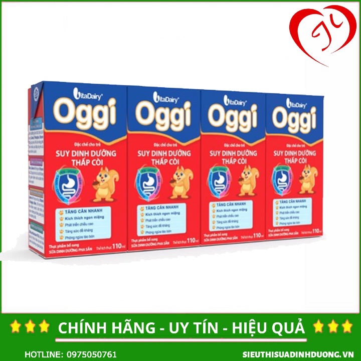 Mẫu mới Sữa Oggi 110ml pha sẵn dành thùng 48 hộp x 110ml dành cho trẻ từ 1-10 tuổi thấp còi, biếng ăn