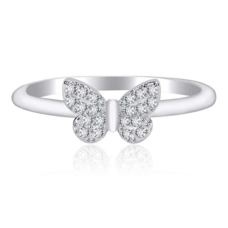 Nhẫn kim cương hình bướm mạ bạc thời trang nữ thanh lịch