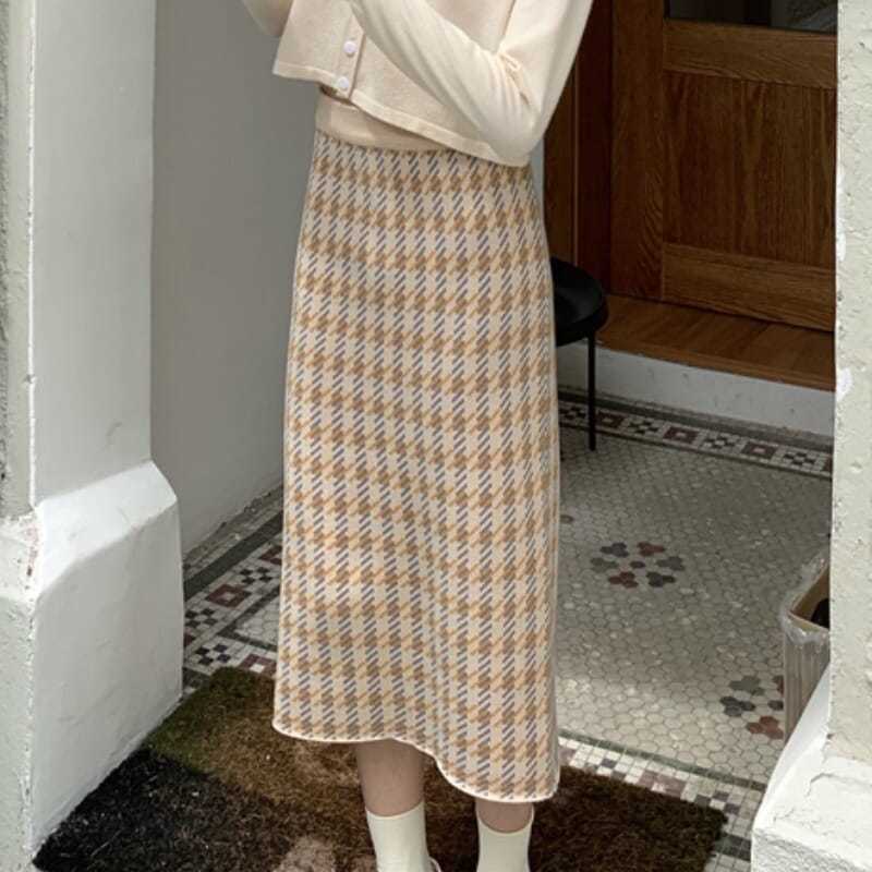 Chân váy dệt kim lưng cao thời trang thu đông mới 2021