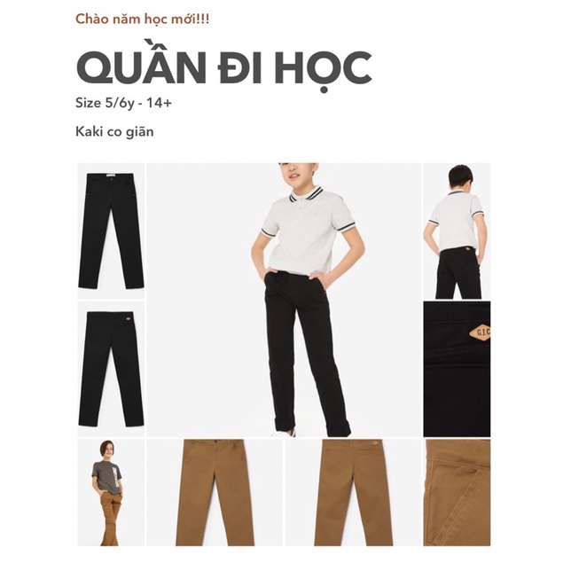 Quần kaki size đại - Quần đi học bé trai còn chủ yếu size 20-26kg