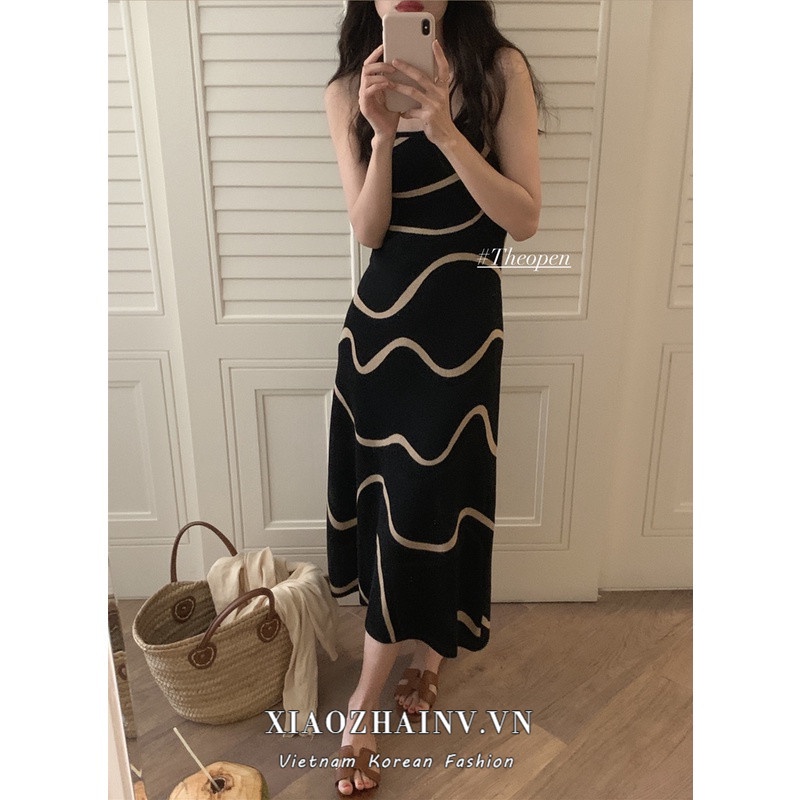 Đầm maxi Xiaozhainv dáng dài in họa tiết phong cách Hàn Quốc thời trang cho nữ