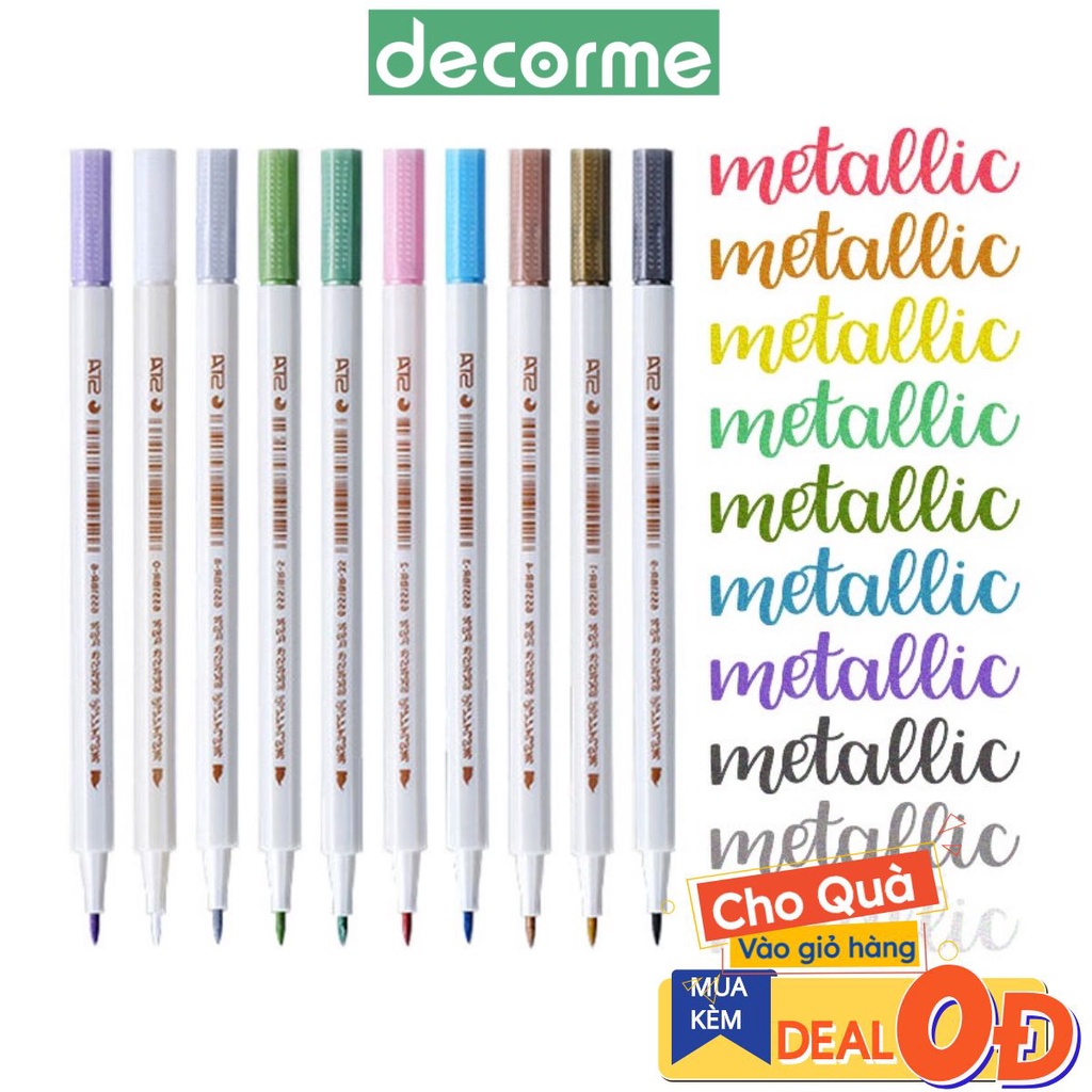 Bút metalic DecorMe soft brush sign pen ánh kim viết tiêu đề trang trí sổ tay SJ