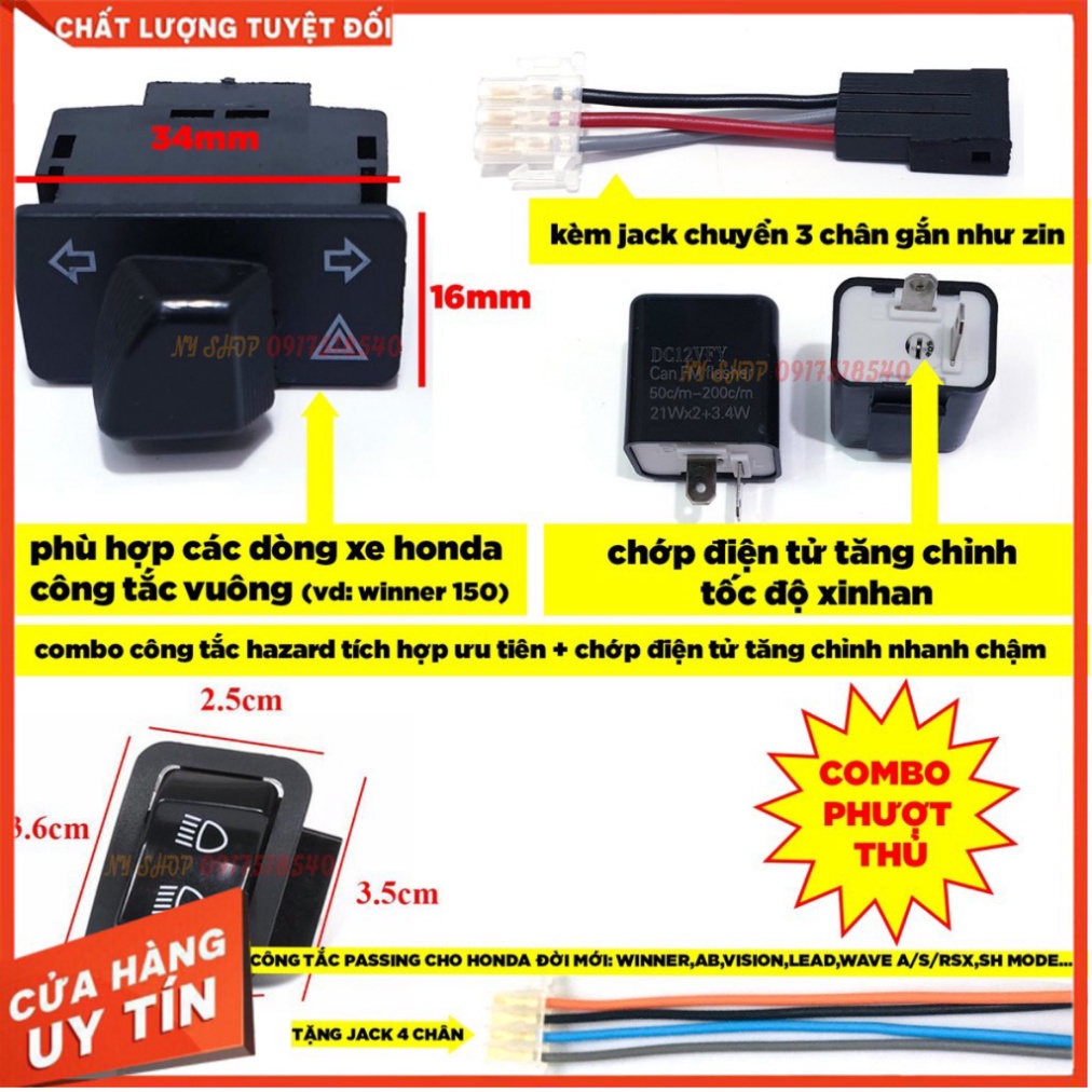 COMBO PHƯỢT THỦ CÔNG TẮC XI NHAN KẾT HỢP HAZARD + CÔNG TẮC PASSING KÈM CHỚP ĐIỆN TỬ   Ảnh thật Sp