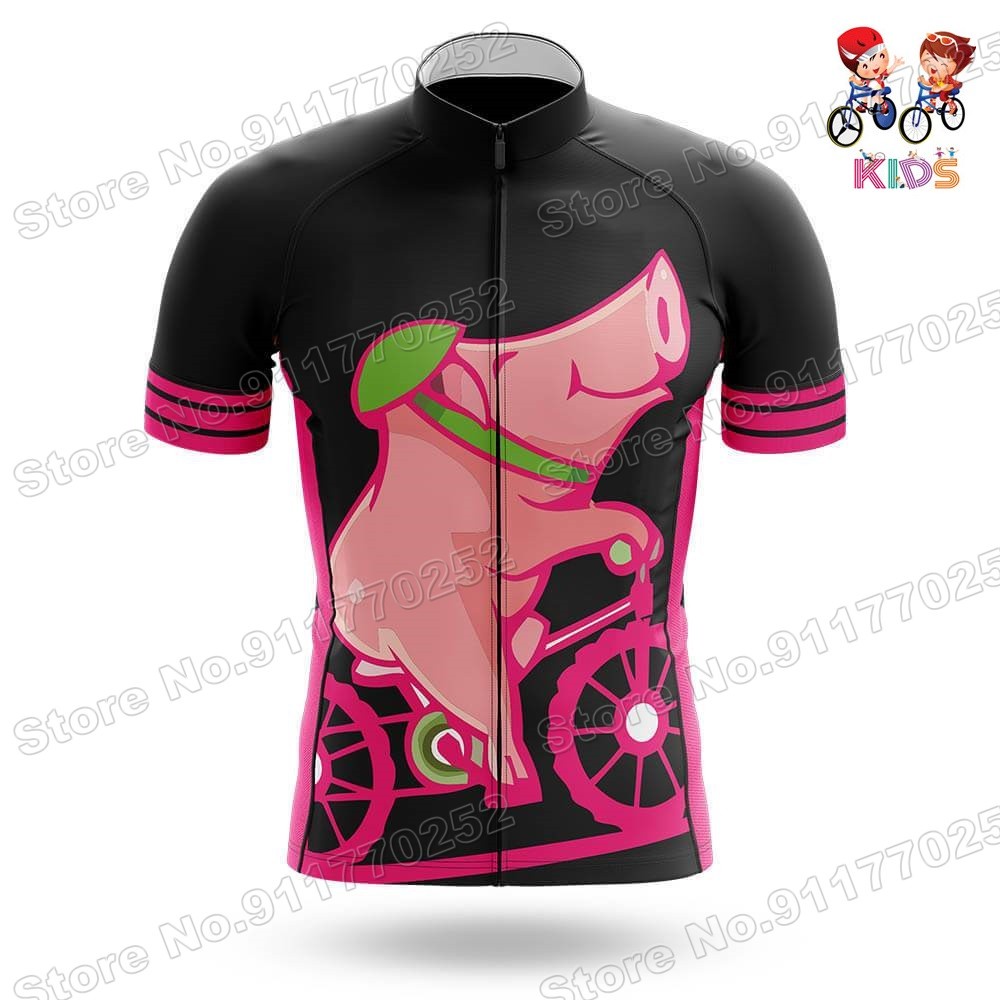 Bộ Quần Áo Chạy Xe Đạp Họa Tiết Chú Heo Hoạt Hình Vui Nhộn Cho Bé Trai Và Gái