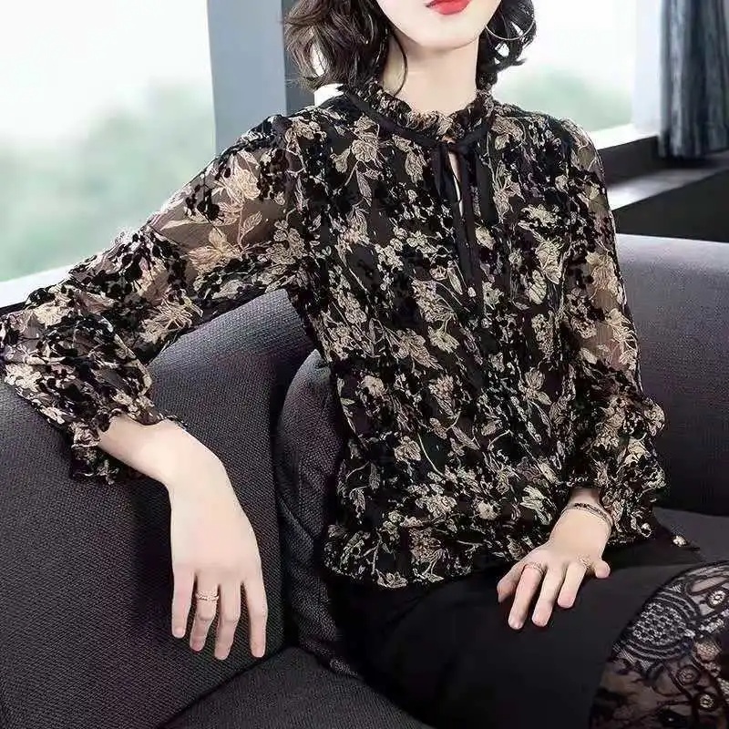Áo Sơ Mi chiffon Tay Dài Dáng Rộng In Hoa Thời Trang Phương Tây Cho Nữ