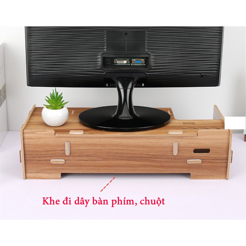 Kệ để màn hình máy tính KM01 bền chắc tặng kèm 02 giá đỡ điện thoại, có hộc cất bàn phím, ngăn kéo, hộc để tài liệu