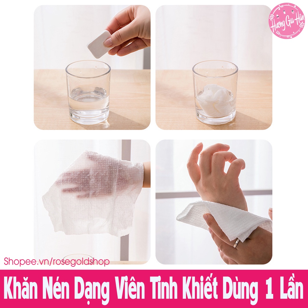 Khăn Nén Dạng Viên Bông Tinh Khiết Dùng 1 Lần Size 20x20cm Tiện Lợi Khi Đi Du Lịch