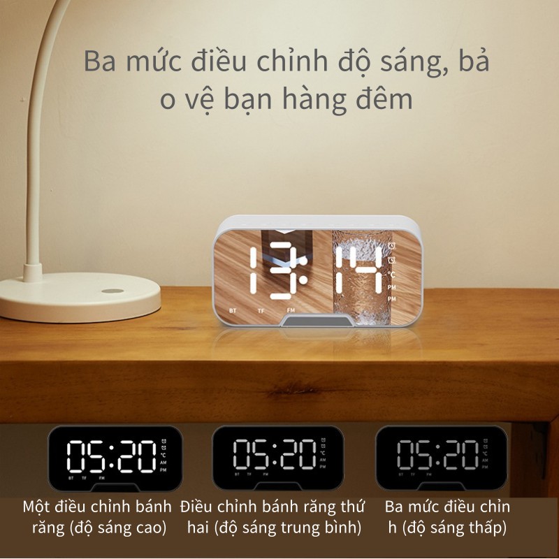 Gương Loa Bluetooth Không Dây, Đài FM Đồng Hồ Thẻ TF Hiển Thị Diễn Giả Cài Đặt Đồng Hồ Báo Thức