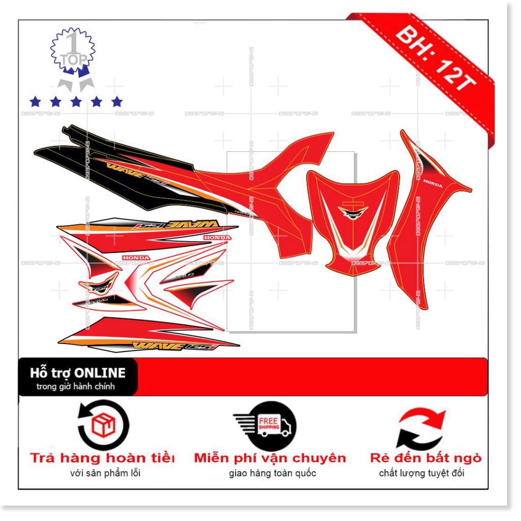 ( Quí khách vui lòng mang ra tiệm cho thợ dán ) Tem wave 125i đỏ đen
