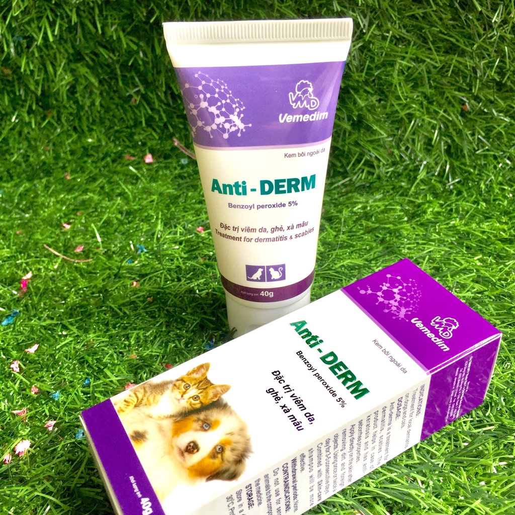 Anti Derm - Kem bôi ngoài da trị viêm da, ghẻ ngứa, xà mâu trên chó mèo - Devedim - 40g