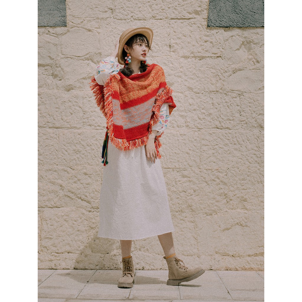 ÁO CHOÀNG LEN BOHO | ÁO LEN BOHO TÔNG MÀU CAM