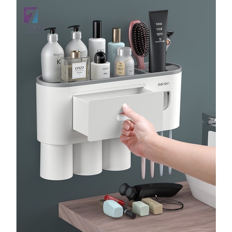 Kệ Để Bàn Chải Dán Tường Phòng Tắm, Kệ Nhả Kem Đánh Răng - Loại Cốc Tự Hút ( Tặng Kèm Miếng Dán )