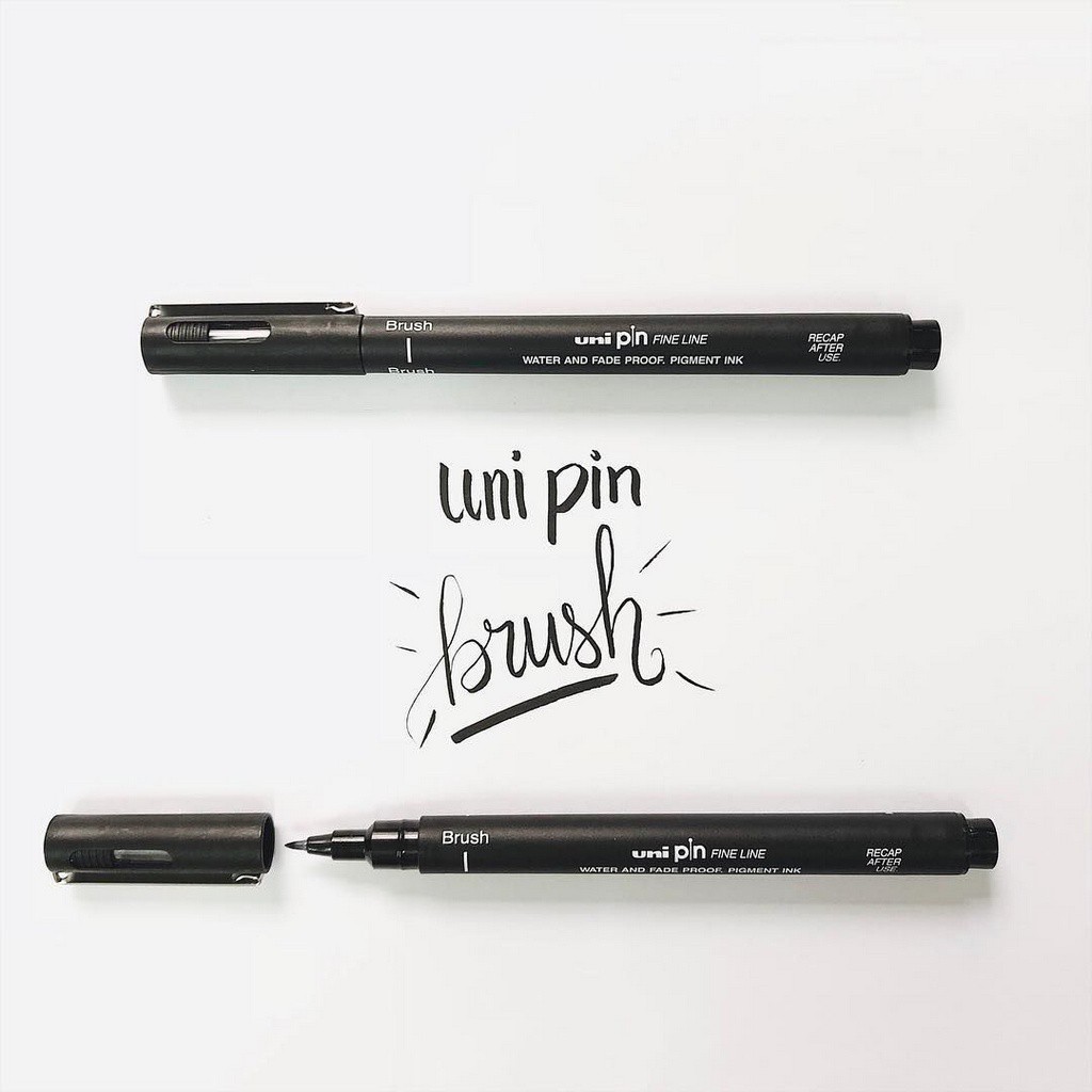 Bút lông viết chữ calligraphy Uni Pin Fine Line - Brush - Màu xám (Dark Grey)
