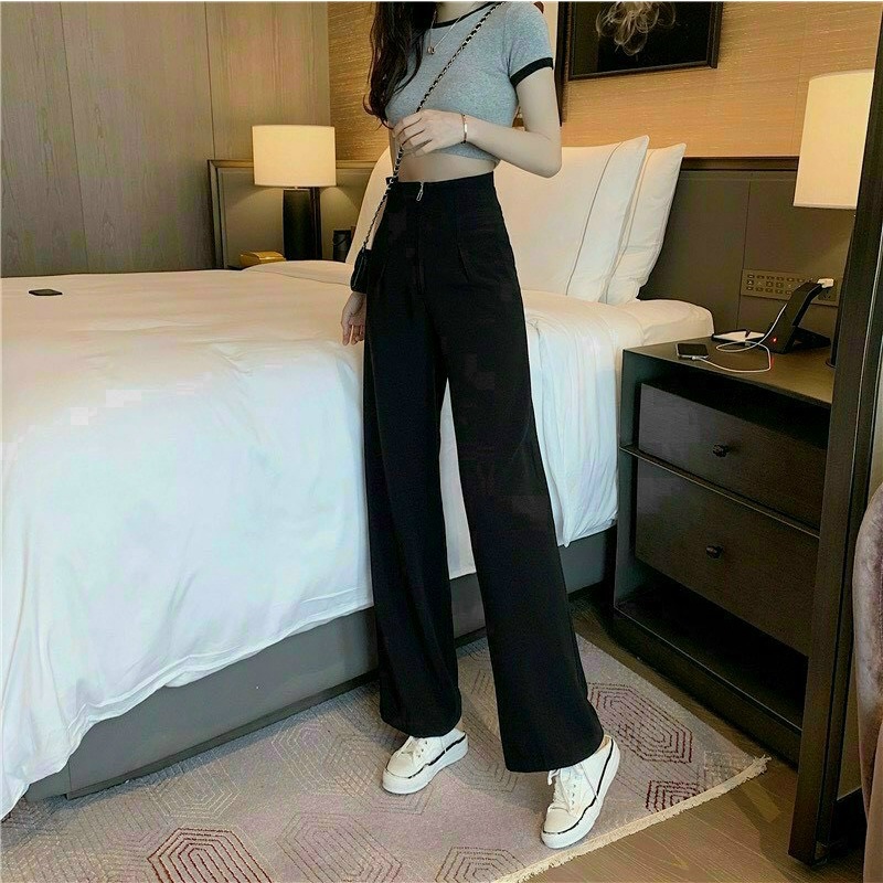 Quần Tay Nữ Lưng Cao Đi Học, Quần Ống Rộng, Quần Ống Suông Khóa Trước Cạp Cao Tôn Dáng Siêu Xinh