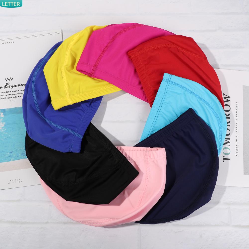 LETTER Five-line Design Solid Color Free Size Long Hair Protect Sports Accessories Swimming Cap