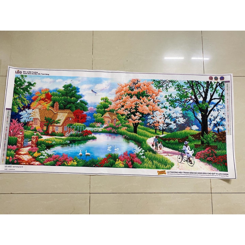 Tranh Đính Đá PHONG CẢNH TỔ ẤM HẠNH PHÚC (ĐÁ AB CAO CẤP). Kích Thước: 1m20 x 55cm