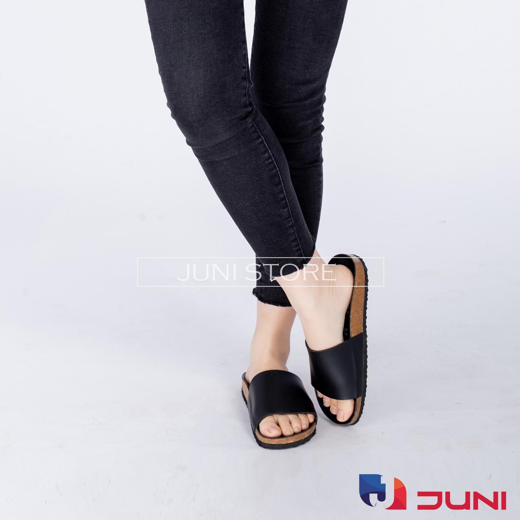 [DA PU-CHỐNG NƯỚC] PU05- Dép sandal quai ngang đơn Unisex da PU, đế trấu Bioline Birken - Xuất khẩu châu Âu - Juni Store