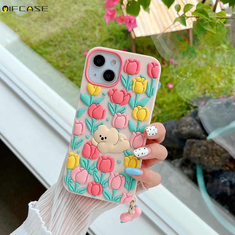 Ốp Điện Thoại Silicone Mềm Chống Sốc In Hình Hoa Tulip 3D Cho iPhone 13 12 11 Pro Max XS Max XR X 7 8 Plus