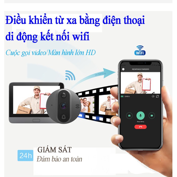 Camera gắn cửa kết hợp chuông cửa thông minh giám sát trên điện thoại
