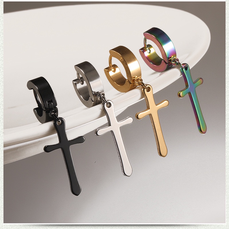 Khuyên tai kẹp vành,xỏ lỗ hình chữ thập cho nam và nữ,unisex (KT3).