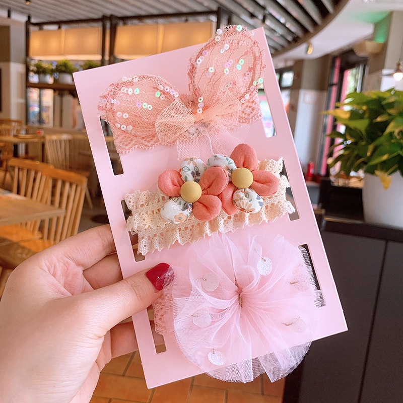 Set 3 Băng Đô Công Chúa Mềm Mại Co Giãn Đính Hoa Đáng Yêu Cho Bé Gái