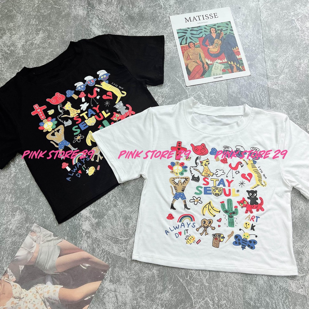 Áo Thun Croptop PINKSTORE29 Tay Ngắn In Hình Sở Thú Nhí Nhảnh Lạ Kỳ A5444