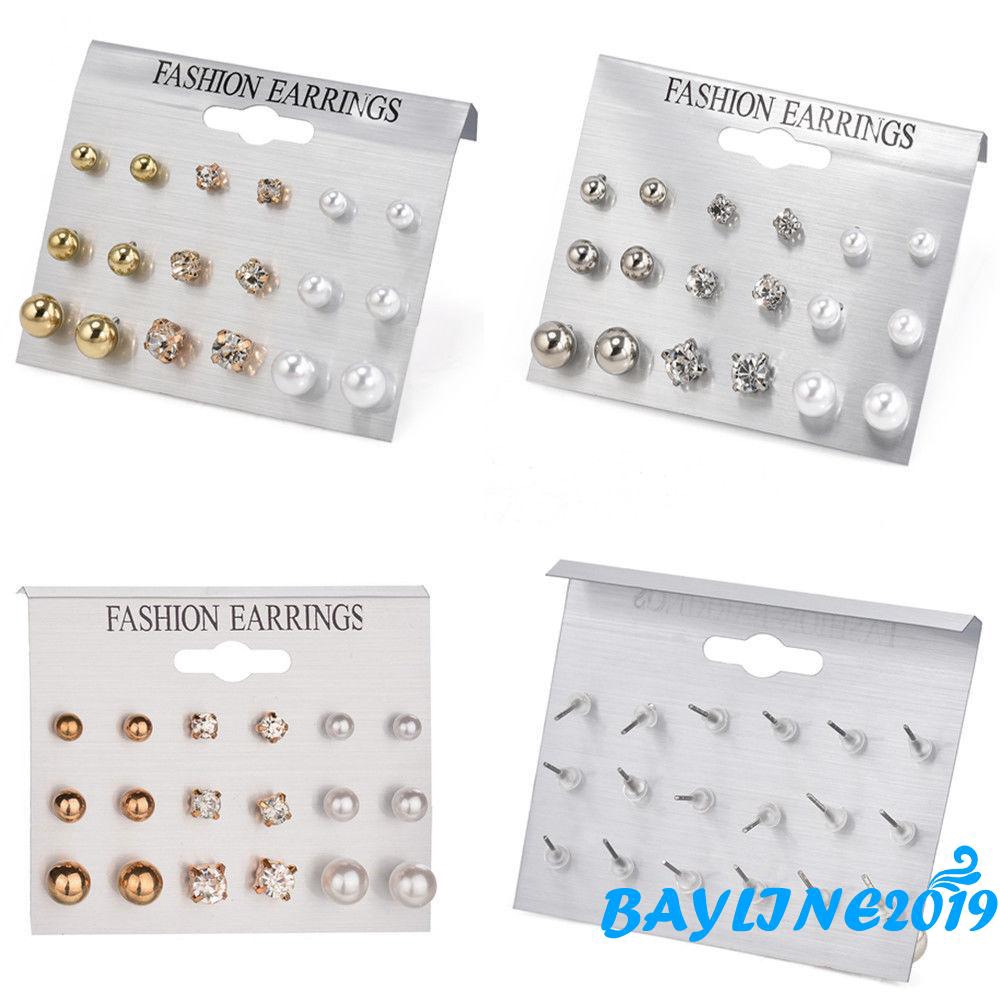 Set 9 đôi khuyên tai đính đá và ngọc trai thời trang thanh lịch dành cho nữ