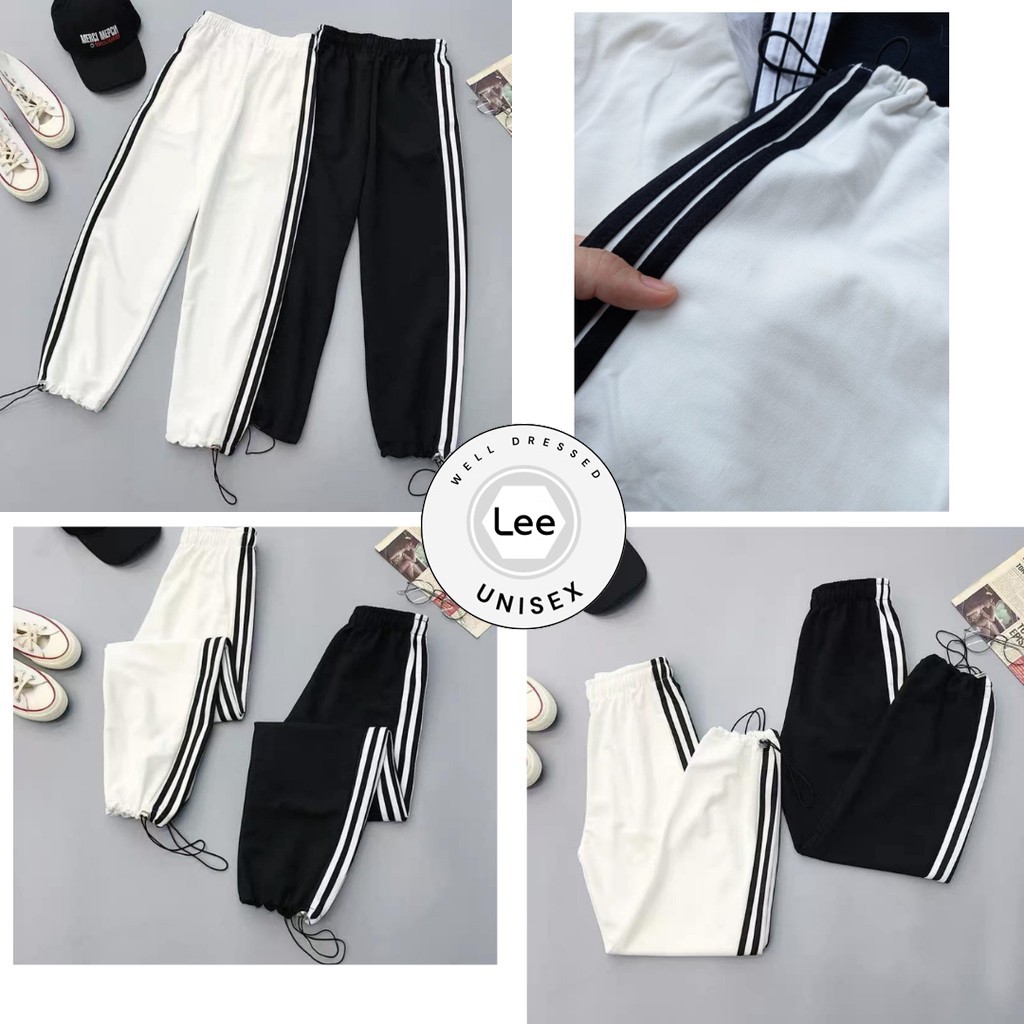 Quần Jogger Nam Nữ 3 Sọc Form Ống Rộng Để Xuông Hoặc Rút Dây Bo Gấu Vải Mịn Quần Joker Quần Joger Unisex | LEE.Unisex