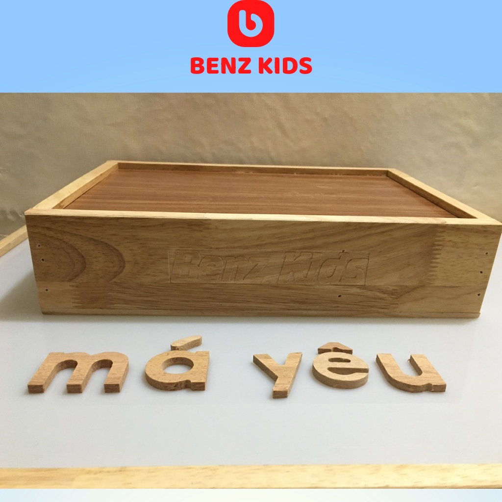 Bộ 200 chữ cái tiếng Anh - Việt chữ thường học ghép thành câu theo pp Montessori bằng gỗ mộc - Benzkids