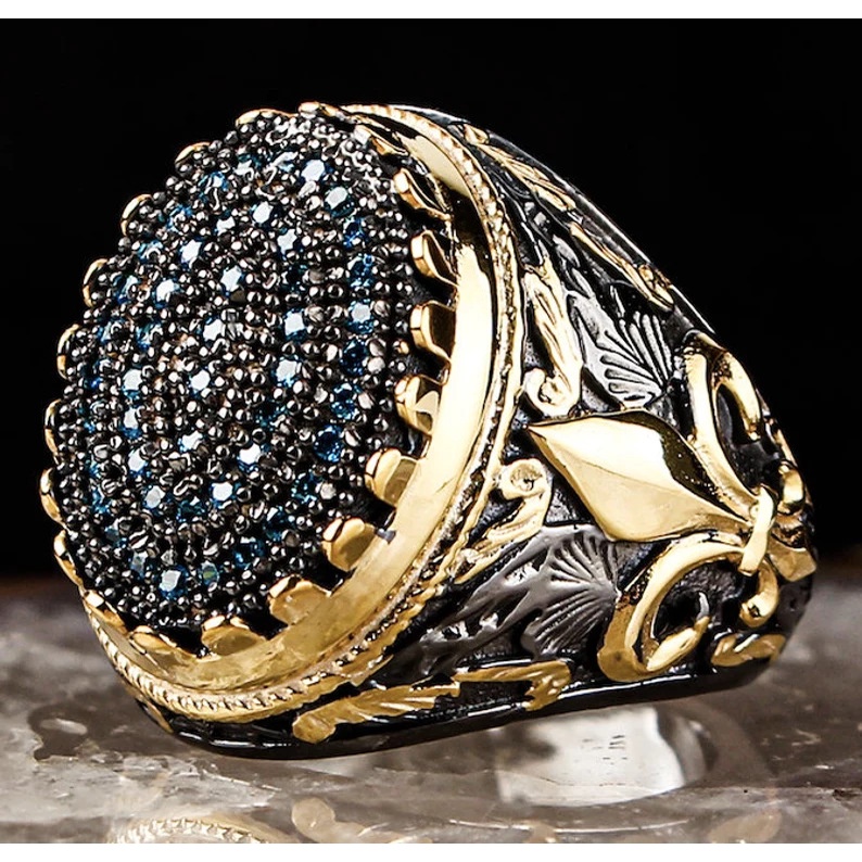 Nhẫn Thời Trang Chạm Khắc Tinh Tế Đính Đá Zircon Đen Huyền Bí Dành Cho Nam