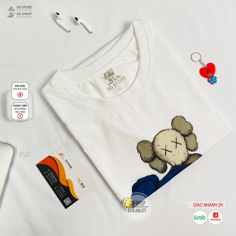 Áo thun Kaws tay lỡ form rộng unisex nam nữ, thun mềm mịn màu trắng TL02 | SG