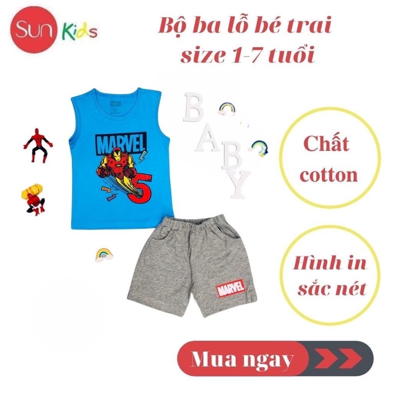 Đồ bộ bé trai, bộ ba lỗ cho bé chất thun cotton, nhiều màu, size 1-7 tuổi - SUNKIDS1