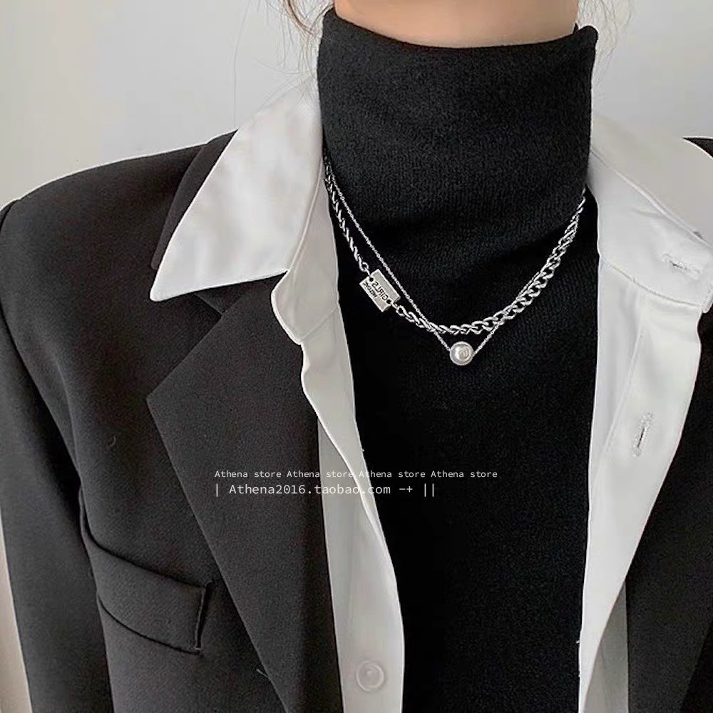 Dây chuyền nữ 2 mảnh Vòng cổ hạt cá tính 2 dây liền chất liệu hợp kim