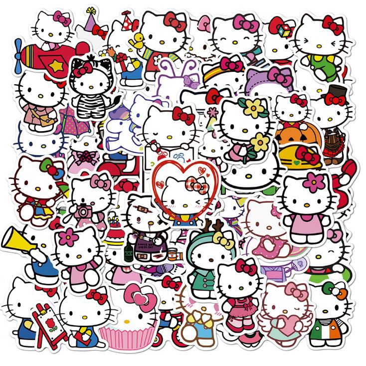 Sticker HELLO KITTY nhựa PVC không thấm nước, dán nón bảo hiểm, laptop, điện thoại, Vali, xe, Cực COOL #125