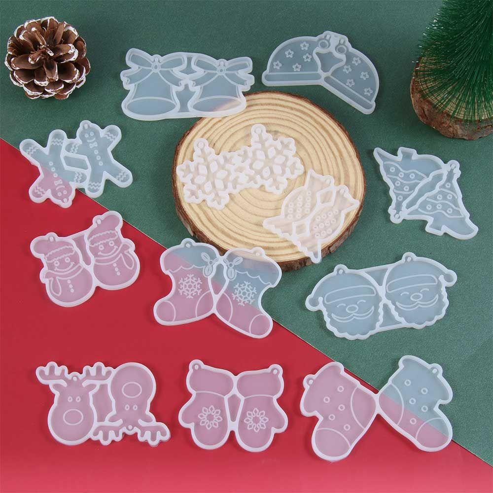 Khuôn Silicone Làm Bông Tai Resin Hình Ông Già Noel Và Bông Tuyết