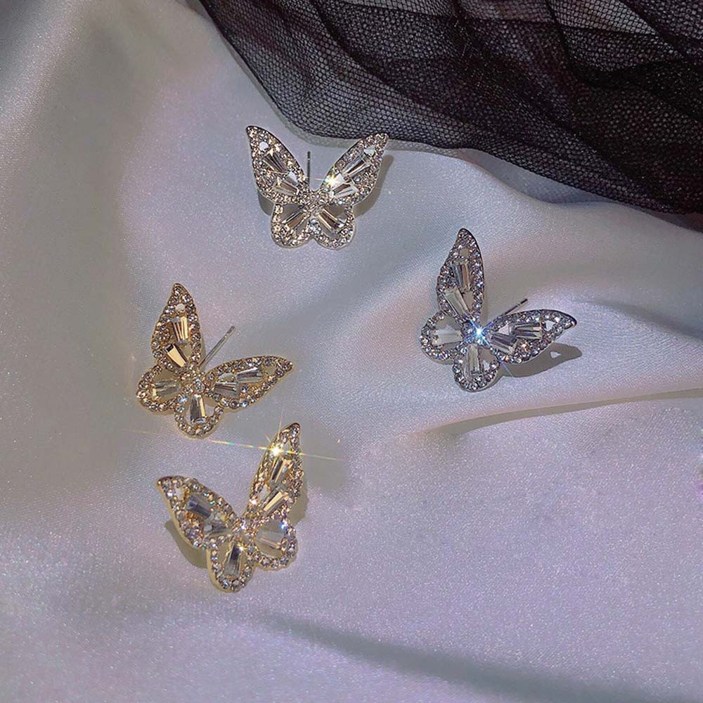 BUTTERFLY Đôi Bông Tai Hình Con Bướm Đính Đá Thời Trang Cho Nữ