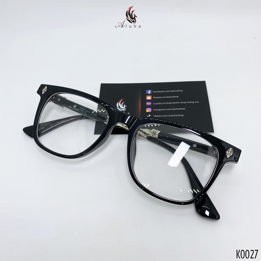 Gọng kính mạ điện Titan + nhựa TR90 cao cấp phong cách retro unisex nam nữ đều đeo được Chrome Heart - K0027 - Aluha
