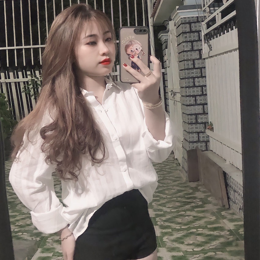 Áo sơ mi trắng nữ nam kẻ sọc dài tay hoạ tiết gân unisex hàn quốc đẹp MM11 MEMOTOP