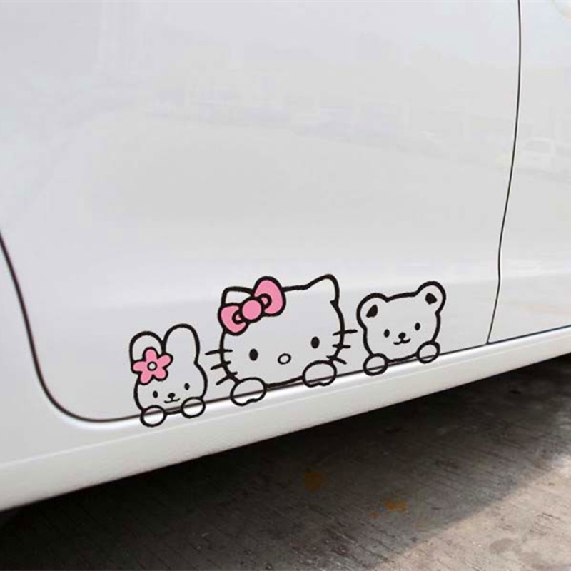 Sticker Hello Kitty Phản Quang Dán Trang Trí Cửa Sổ Xe Hơi Xe Máy