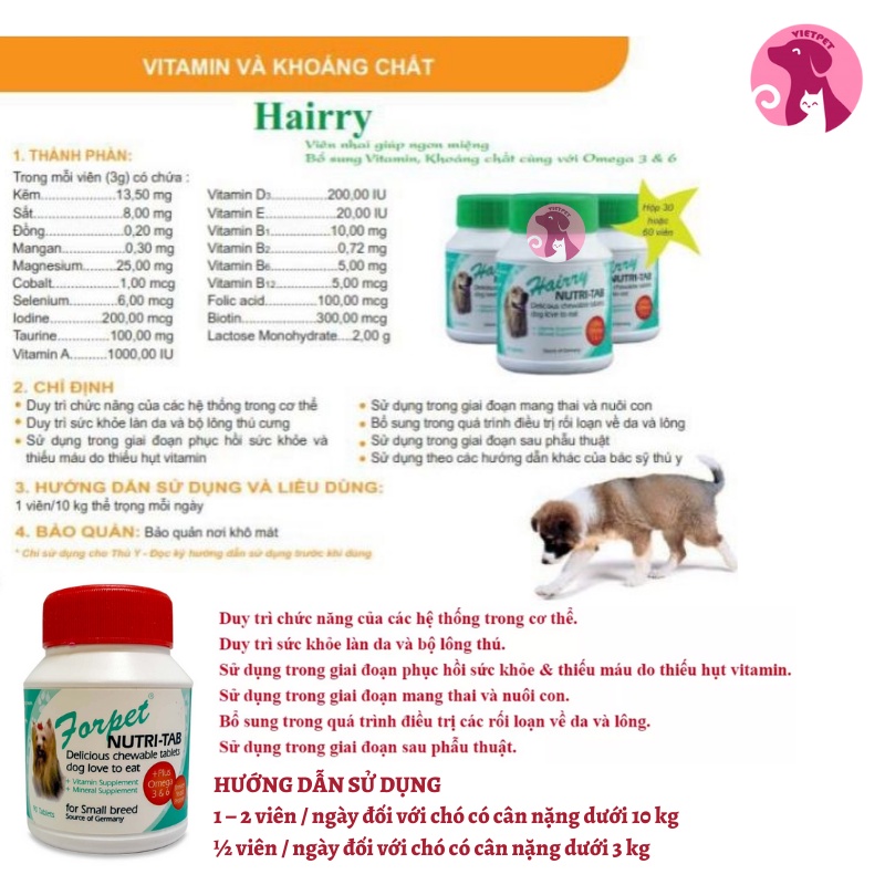 Viên Bổ Sung Vitamin Khoáng Chất Cùng Với Omega 3 &amp; 6 Cho Chó Hairry Nutri Tab (Lẻ từng viên)